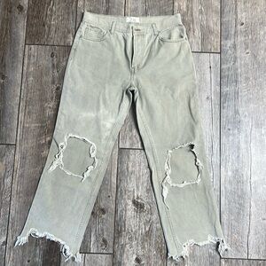 Free People Distressed Gray Jeans